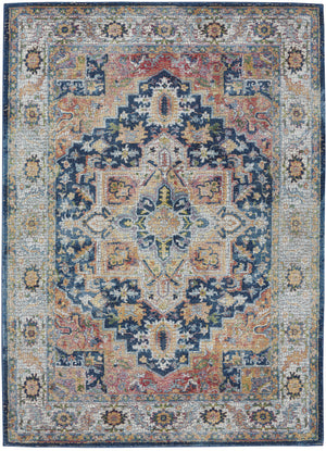 Homeroots 5' X 8' Ivory Blue And Orange Floral Medallion Distressed Non Skid Area Rug  Polypropylene,Polyester 551237