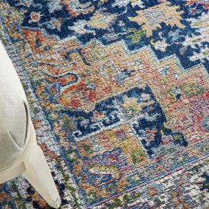 HomeRoots 5' Elegant Floral Medallion Area Rug in Ivory, Blue, and Orange - Distressed Non-Skid Design for Cozy Spaces 5' X 8' 551237