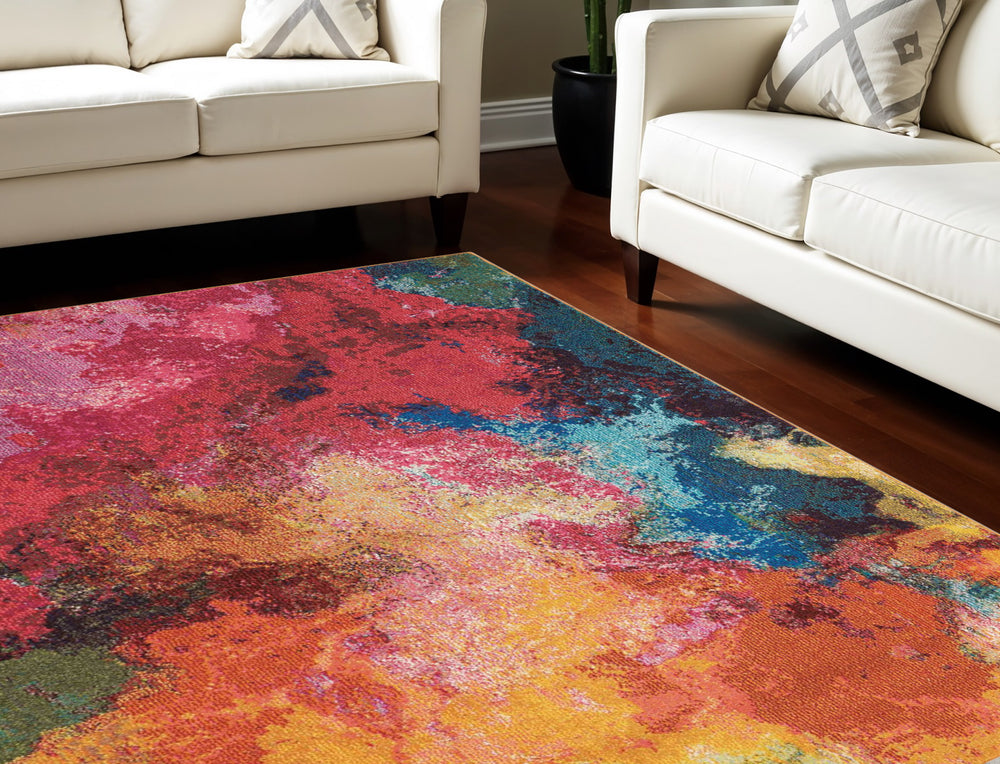 Homeroots 8' X 11' Navy Blue Red And Orange Abstract Non Skid Area Rug  Polypropylene 551240
