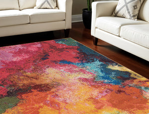 Homeroots 8' X 11' Navy Blue Red And Orange Abstract Non Skid Area Rug  Polypropylene 551240