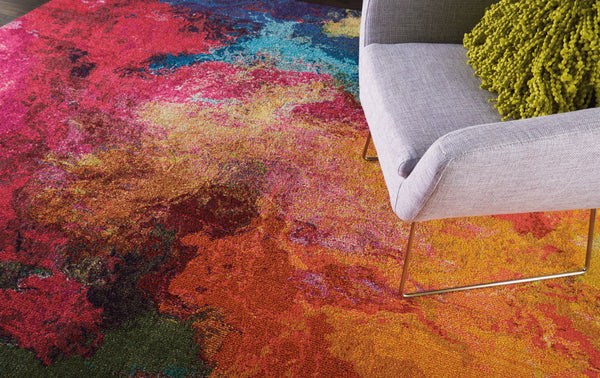 Homeroots 8' X 11' Navy Blue Red And Orange Abstract Non Skid Area Rug  Polypropylene 551240