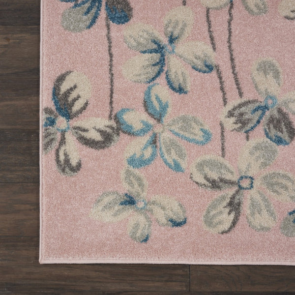 Homeroots 8' Floral Area Rug In Pink, Gray & Blue – Stain Resistant, Durable, Ideal For Kids & Pets, 96" X 120" 8' X 10' Polypropylene 551241