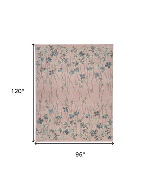 Homeroots 8' Floral Area Rug In Pink, Gray & Blue – Stain Resistant, Durable, Ideal For Kids & Pets, 96" X 120" 8' X 10' Polypropylene 551241