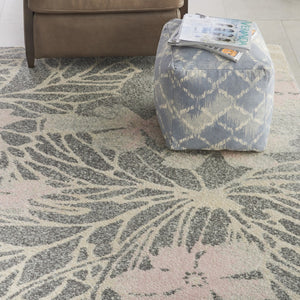 HomeRoots 8' Graceful Gray and Pink Floral Area Rug - Durable, Stain-Resistant, Perfect for High-Traffic Spaces 8' X 10' 551242