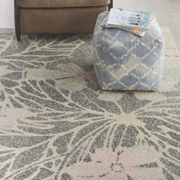 HomeRoots 8' Graceful Gray and Pink Floral Area Rug - Durable, Stain-Resistant, Perfect for High-Traffic Spaces 8' X 10' 551242