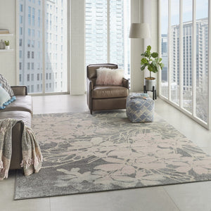 HomeRoots 8' Graceful Gray and Pink Floral Area Rug - Durable, Stain-Resistant, Perfect for High-Traffic Spaces 8' X 10' 551242