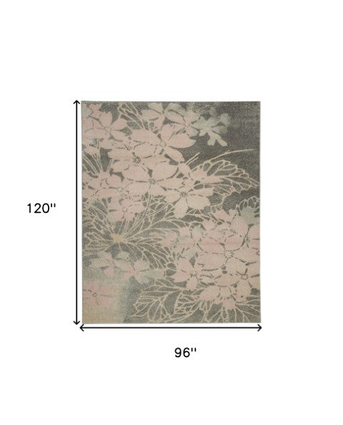 Homeroots 8' Gray And Pink Floral Area Rug - Stain Resistant, Durable, Ideal For Kids & Pets, Stylish Decor  Polypropylene 551242