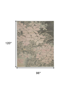 Homeroots 8' Gray And Pink Floral Area Rug - Stain Resistant, Durable, Ideal For Kids & Pets, Stylish Decor  Polypropylene 551242