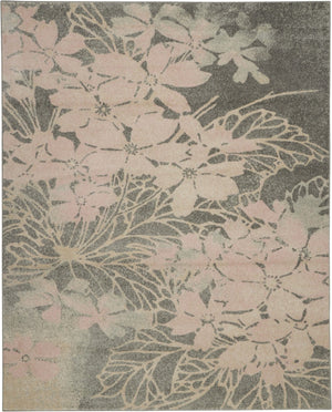 HomeRoots 8' Graceful Gray and Pink Floral Area Rug - Durable, Stain-Resistant, Perfect for High-Traffic Spaces 8' X 10' 551242
