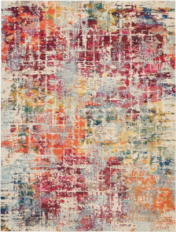 Homeroots 8' X 11' Ivory Pink And Orange Abstract Distressed Non Skid Area Rug  Polypropylene 551243