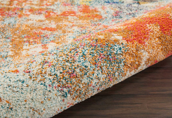 HomeRoots 8' X 11' Abstract Distressed Area Rug in Ivory, Pink & Orange - Durable, Non-Skid & Stylish Design! 551243