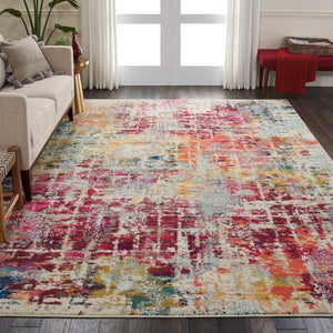 HomeRoots 8' X 11' Abstract Distressed Area Rug in Ivory, Pink & Orange - Durable, Non-Skid & Stylish Design! 551243