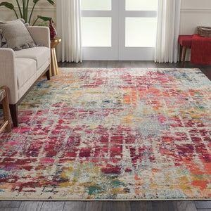 Homeroots 8' X 11' Ivory Pink And Orange Abstract Distressed Non Skid Area Rug  Polypropylene 551243