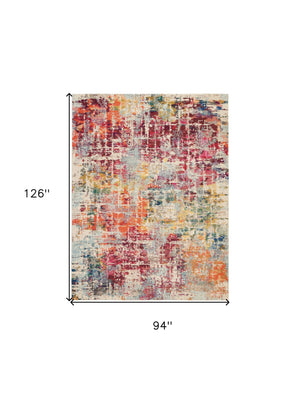Homeroots 8' X 11' Ivory Pink And Orange Abstract Distressed Non Skid Area Rug  Polypropylene 551243
