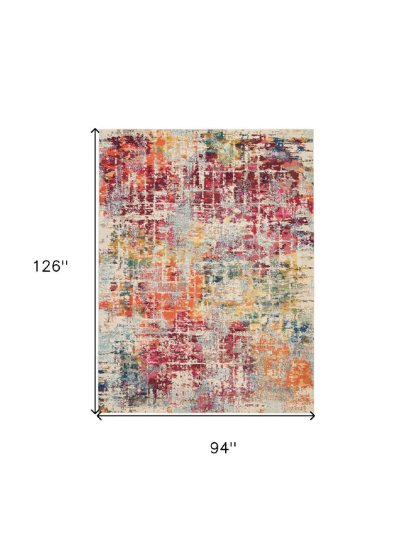 Homeroots 8' X 11' Ivory Pink And Orange Abstract Distressed Non Skid Area Rug  Polypropylene 551243