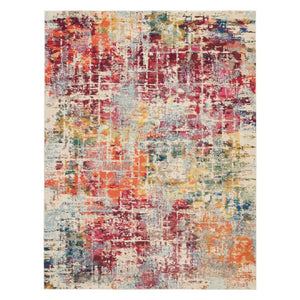 HomeRoots 8' X 11' Abstract Distressed Area Rug in Ivory, Pink & Orange - Durable, Non-Skid & Stylish Design! 551243