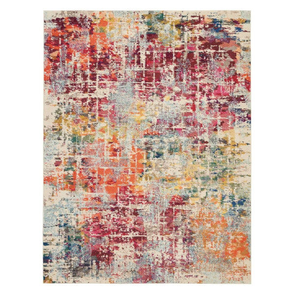 HomeRoots 8' X 11' Abstract Distressed Area Rug in Ivory, Pink & Orange - Durable, Non-Skid & Stylish Design! 551243