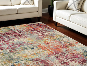 Homeroots 8' X 11' Ivory Pink And Orange Abstract Distressed Non Skid Area Rug  Polypropylene 551243