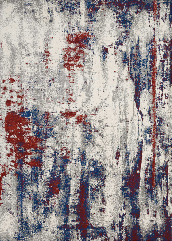 Homeroots 8' X 11' Ivory Red And Blue Abstract Non Skid Area Rug  Polyester 551244