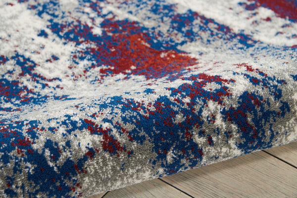 HomeRoots 5' Abstract Ivory Red and Blue Non-Skid Area Rug – Stylish, Durable, Stain-Resistant Design for Any Room 8' X 11' 551244