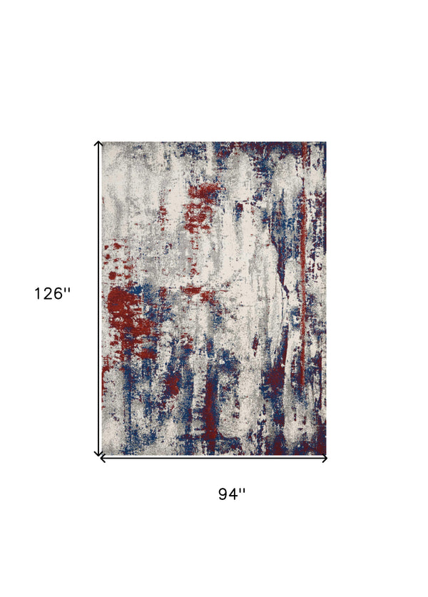 Homeroots 8' X 11' Ivory Red And Blue Abstract Non Skid Area Rug  Polyester 551244