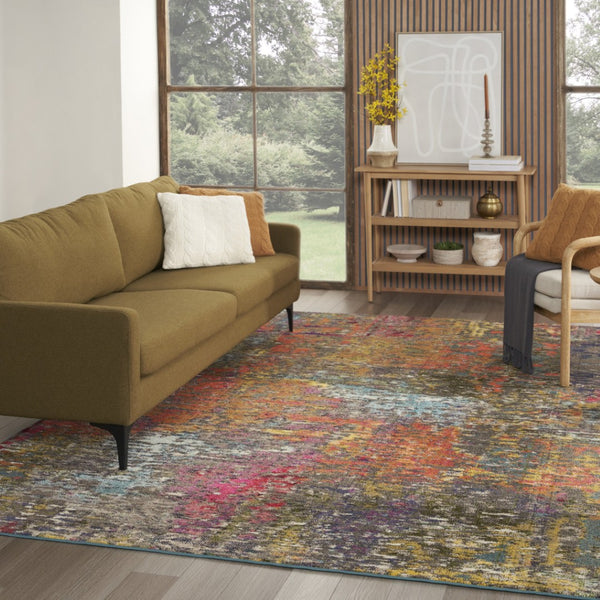HomeRoots 8' X 11' Blue and Orange Abstract Area Rug - Durable, Non-Skid, Stain-Resistant, Modern Design for Homes 551249