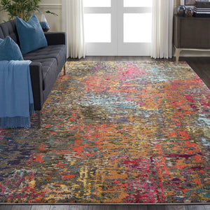 Homeroots 8' X 11' Blue And Orange Abstract Non Skid Area Rug  Polypropylene 551249