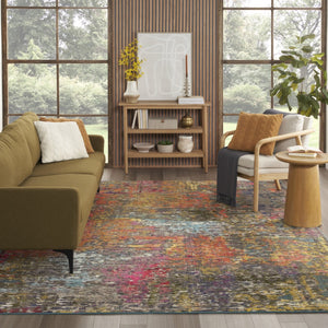 HomeRoots 8' X 11' Blue and Orange Abstract Area Rug - Durable, Non-Skid, Stain-Resistant, Modern Design for Homes 551249