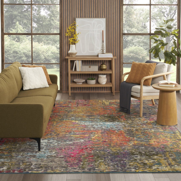 HomeRoots 8' X 11' Blue and Orange Abstract Area Rug - Durable, Non-Skid, Stain-Resistant, Modern Design for Homes 551249