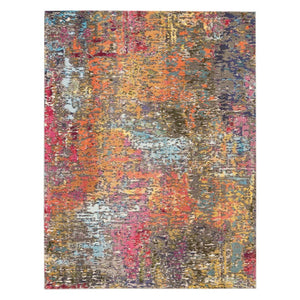 HomeRoots 8' X 11' Blue and Orange Abstract Area Rug - Durable, Non-Skid, Stain-Resistant, Modern Design for Homes 551249