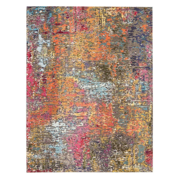 HomeRoots 8' X 11' Blue and Orange Abstract Area Rug - Durable, Non-Skid, Stain-Resistant, Modern Design for Homes 551249