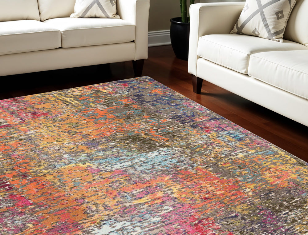 Homeroots 8' X 11' Blue And Orange Abstract Non Skid Area Rug  Polypropylene 551249