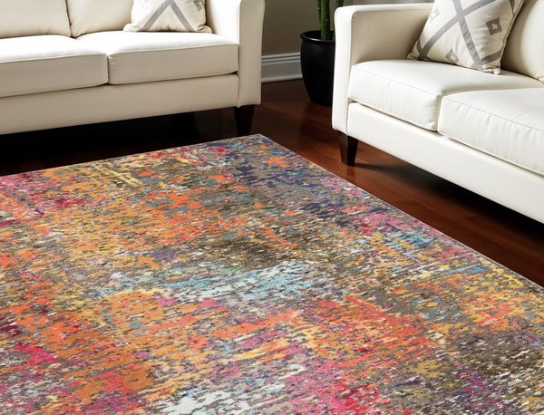 Homeroots 8' X 11' Blue And Orange Abstract Non Skid Area Rug  Polypropylene 551249