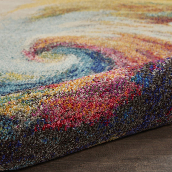 HomeRoots 8' X 11' Abstract Area Rug in Vibrant Blue, Red & Orange - Durable, Non-Skid, and Low-Maintenance! 551251