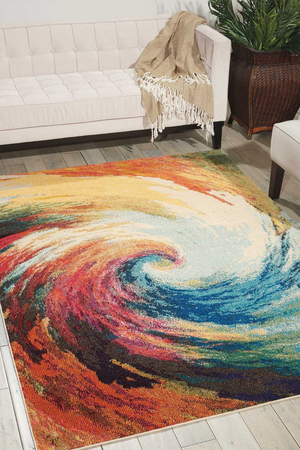 HomeRoots 8' X 11' Abstract Area Rug in Vibrant Blue, Red & Orange - Durable, Non-Skid, and Low-Maintenance! 551251