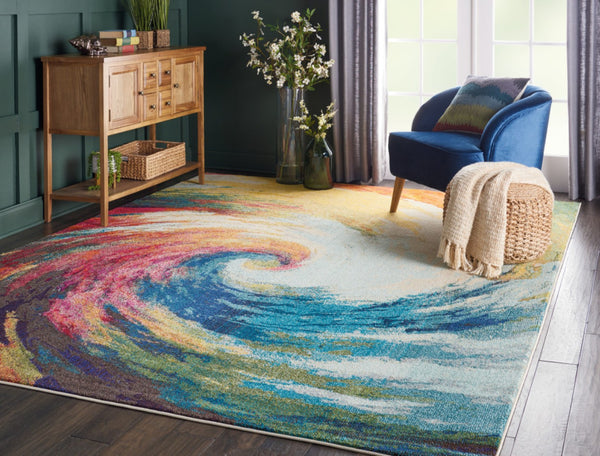 HomeRoots 8' X 11' Abstract Area Rug in Vibrant Blue, Red & Orange - Durable, Non-Skid, and Low-Maintenance! 551251