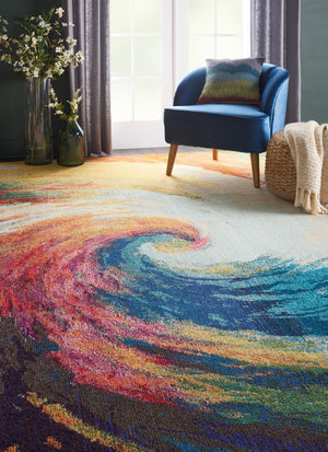 HomeRoots 8' X 11' Abstract Area Rug in Vibrant Blue, Red & Orange - Durable, Non-Skid, and Low-Maintenance! 551251