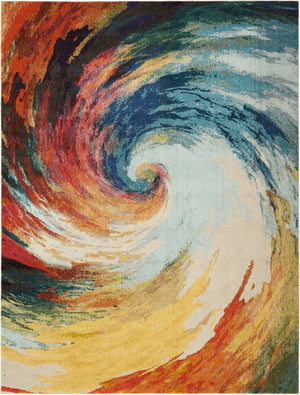HomeRoots 8' X 11' Abstract Area Rug in Vibrant Blue, Red & Orange - Durable, Non-Skid, and Low-Maintenance! 551251
