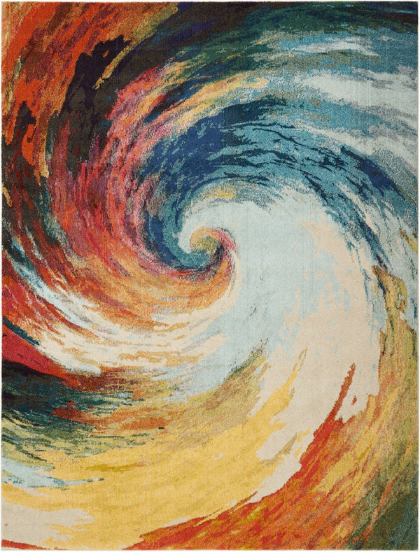 HomeRoots 8' X 11' Abstract Area Rug in Vibrant Blue, Red & Orange - Durable, Non-Skid, and Low-Maintenance! 551251
