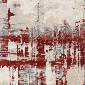 HomeRoots 5' Modern Abstract Ivory Red and Gray Area Rug with Non-Skid Backing for High-Traffic Spaces 8' X 11' 551253