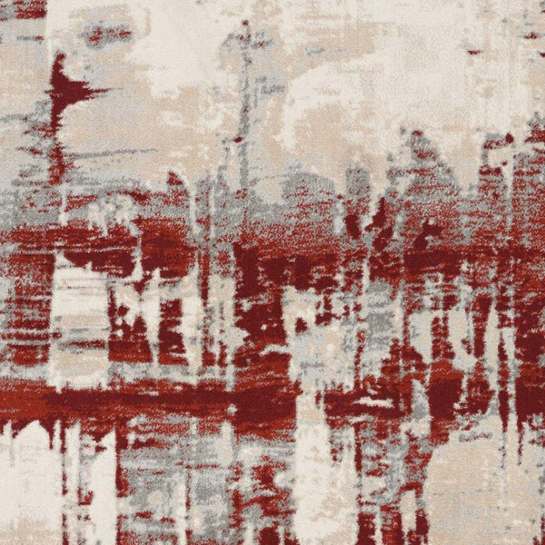 HomeRoots 5' Modern Abstract Ivory Red and Gray Area Rug with Non-Skid Backing for High-Traffic Spaces 8' X 11' 551253