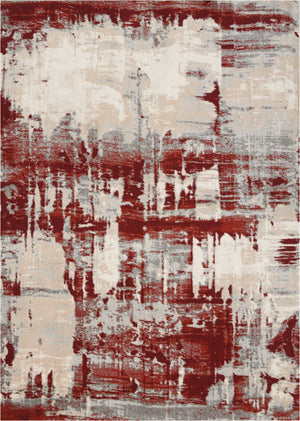 HomeRoots 5' Modern Abstract Ivory Red and Gray Area Rug with Non-Skid Backing for High-Traffic Spaces 8' X 11' 551253