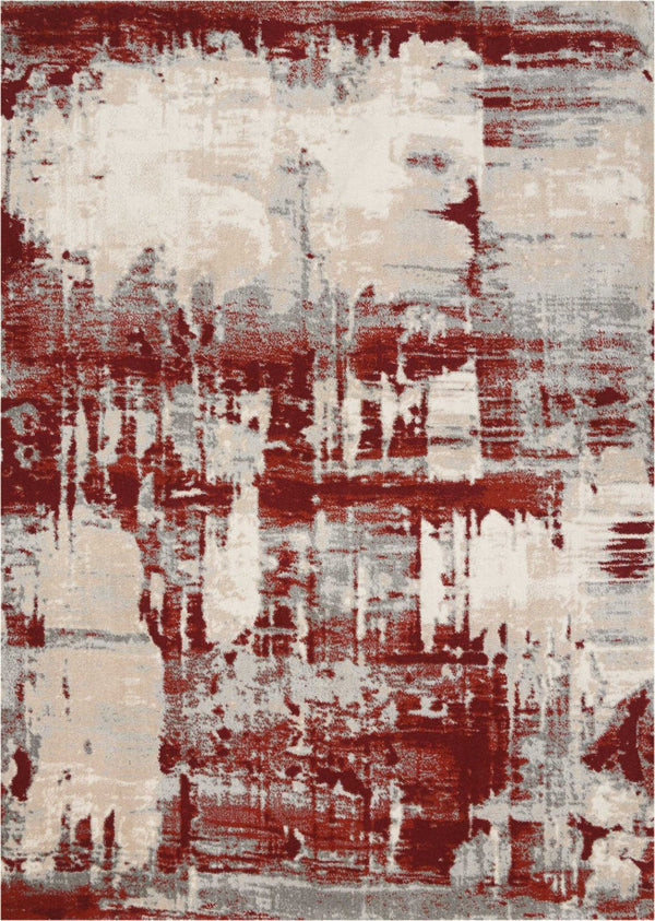 HomeRoots 5' Modern Abstract Ivory Red and Gray Area Rug with Non-Skid Backing for High-Traffic Spaces 8' X 11' 551253