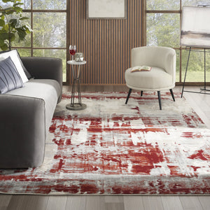 HomeRoots 5' Modern Abstract Ivory Red and Gray Area Rug with Non-Skid Backing for High-Traffic Spaces 8' X 11' 551253