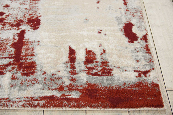 HomeRoots 5' Modern Abstract Ivory Red and Gray Area Rug with Non-Skid Backing for High-Traffic Spaces 8' X 11' 551253
