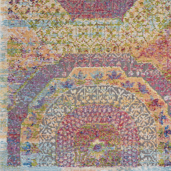 Homeroots 5' X 8' Blue Red And Orange Geometric Distressed Non Skid Area Rug  Polypropylene,Polyester 551254