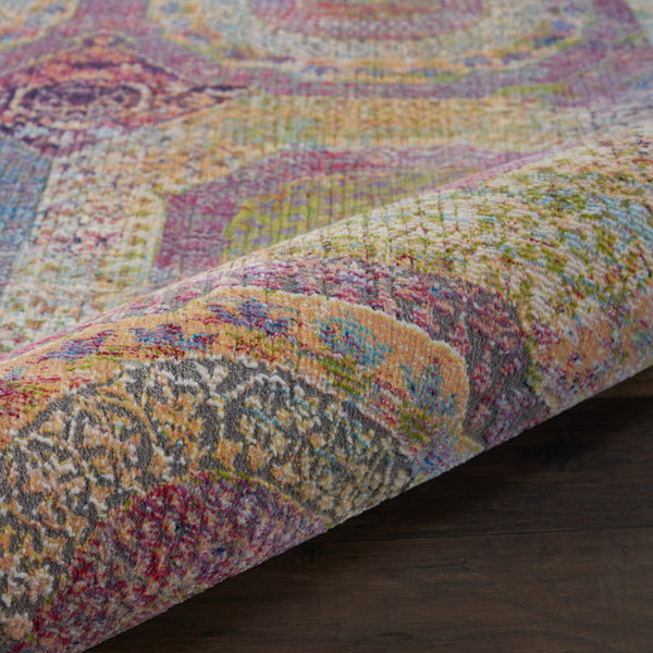 Homeroots 5' X 8' Blue Red And Orange Geometric Distressed Non Skid Area Rug  Polypropylene,Polyester 551254