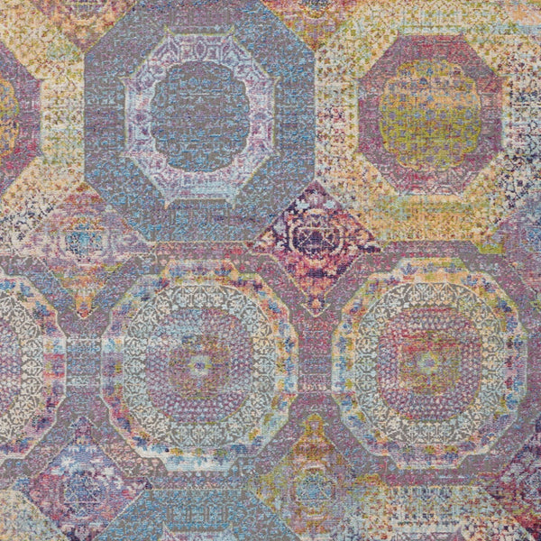 Homeroots 5' X 8' Blue Red And Orange Geometric Distressed Non Skid Area Rug  Polypropylene,Polyester 551254