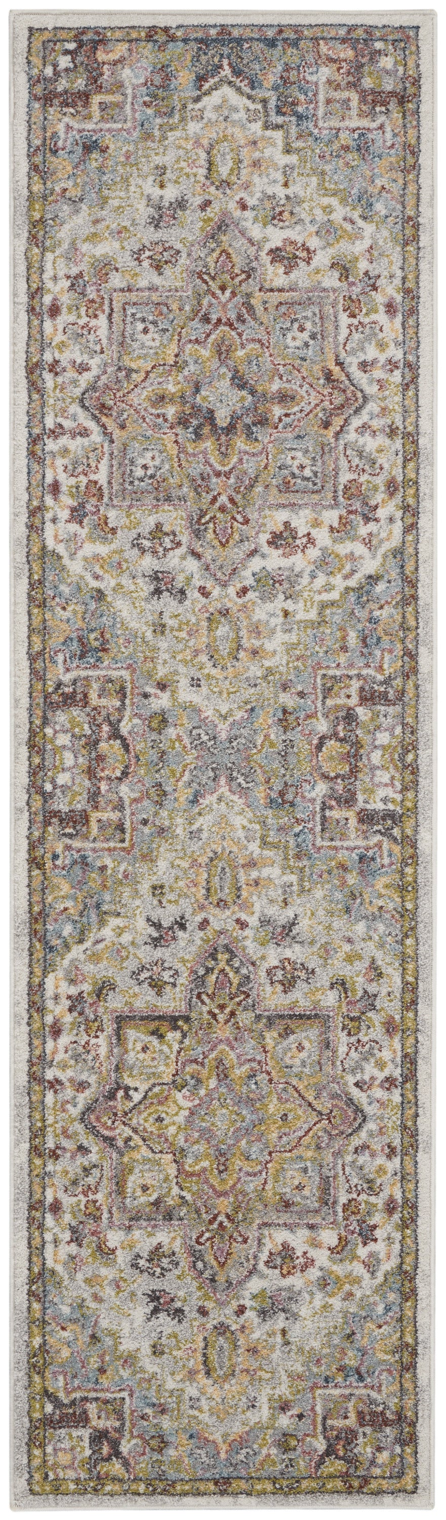 Homeroots 8' Ivory Green And Gray Floral Runner Rug  Polypropylene 551258