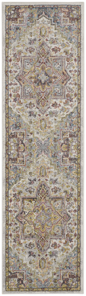 Homeroots 8' Ivory Green And Gray Floral Runner Rug  Polypropylene 551258